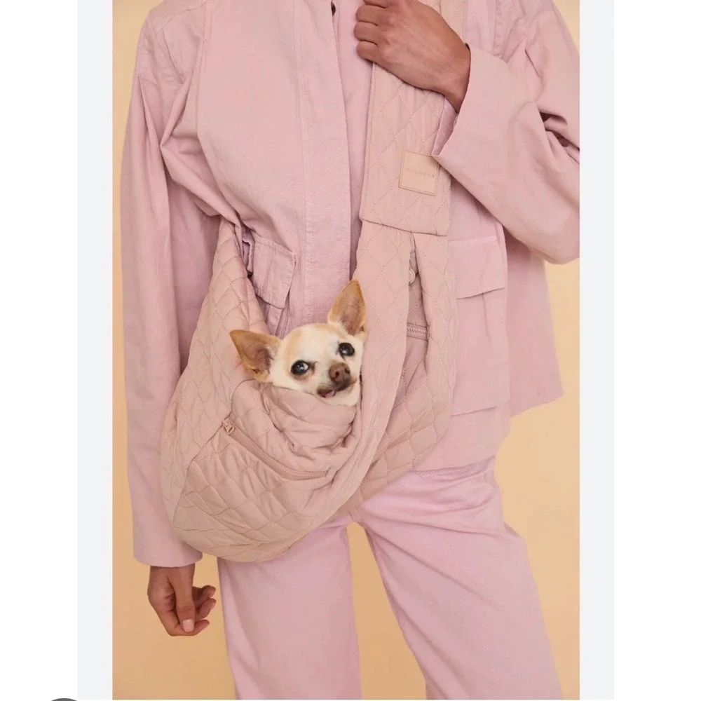 Maxbone Go-with-Me Quilted Pet Carrier Sling Blush Pink Small Dog Cat Bag